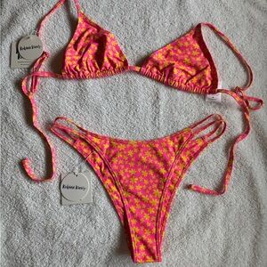 Kulani Kinis Bikini Set in Berry Blush- Pink and Yellow Floral NWT